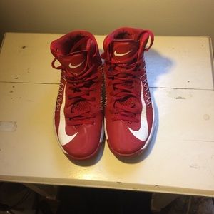 Red Nike hyperdunk basketball shoes